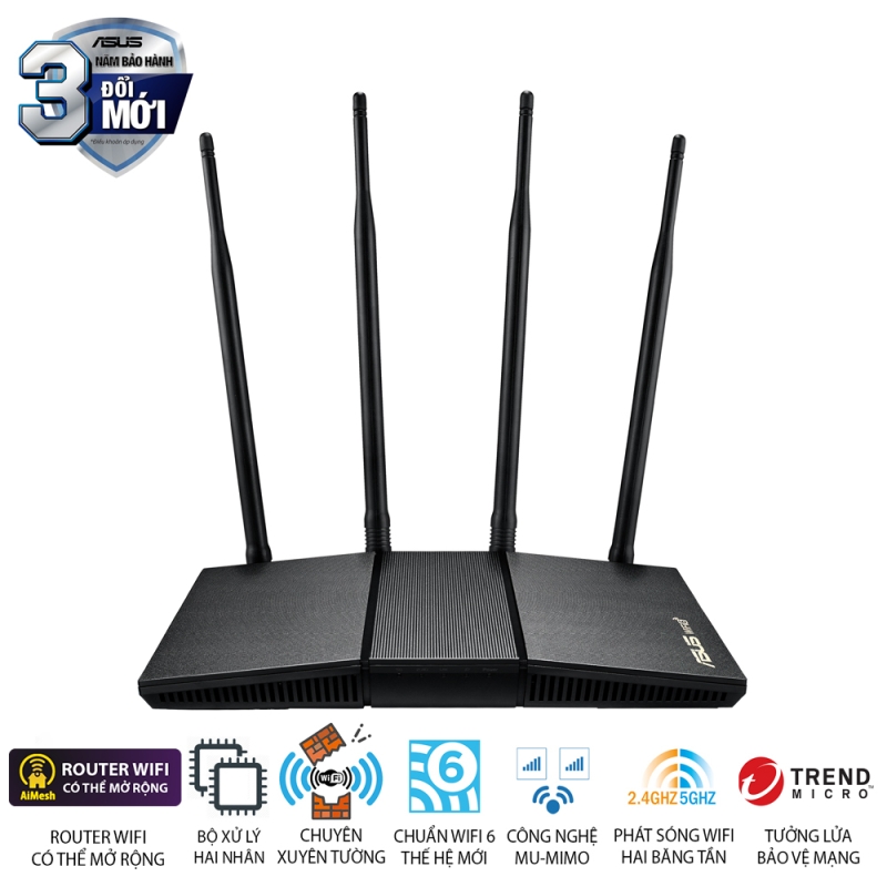  Bộ phát wifi 6 Asus RT-AX1800HP MU-MIMO AX1800Mbps (Xuyên tường) _Router WiFi có thể mở rộng,